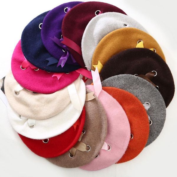 

berets ht3466 women silk tie wool beret hat ladies autumn winter hats for female vintage artist painter berets1, Blue;gray