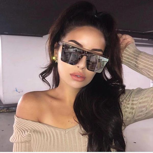 

15 colors flat sunglasses men women brand designer square gradient sun glasses cool one piece uv400 mirror, White;black