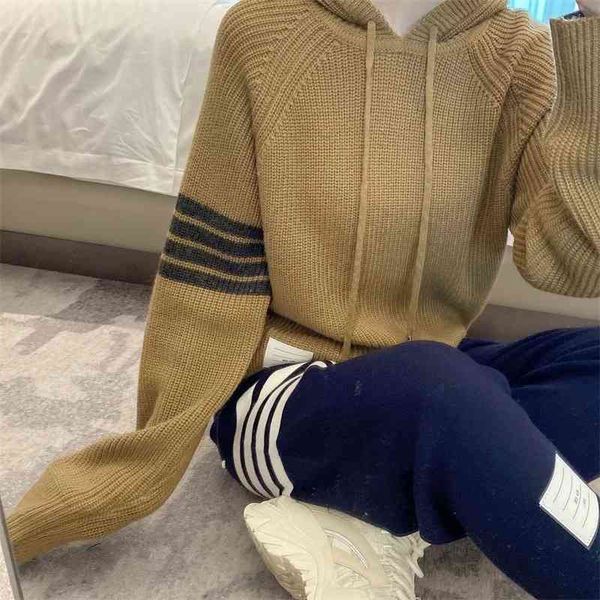 

tb2021 wool college hooded women's early autumn drawstring sweater jacket four bar pullover sweater1, Black