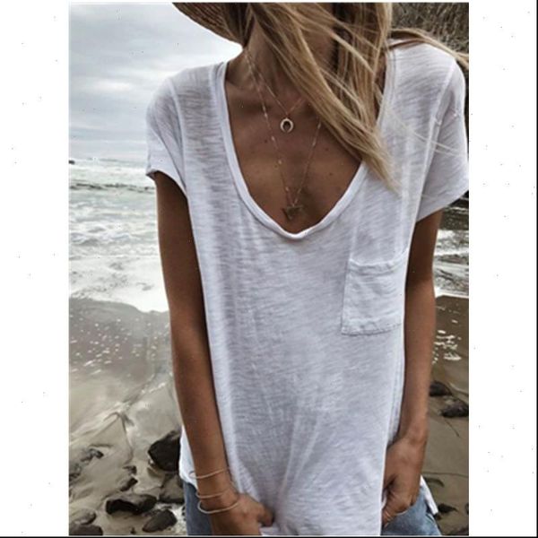 

summer womens t shirt women wear big collar pocket short sleeve knit o neck solid color green gray purple khaki, White