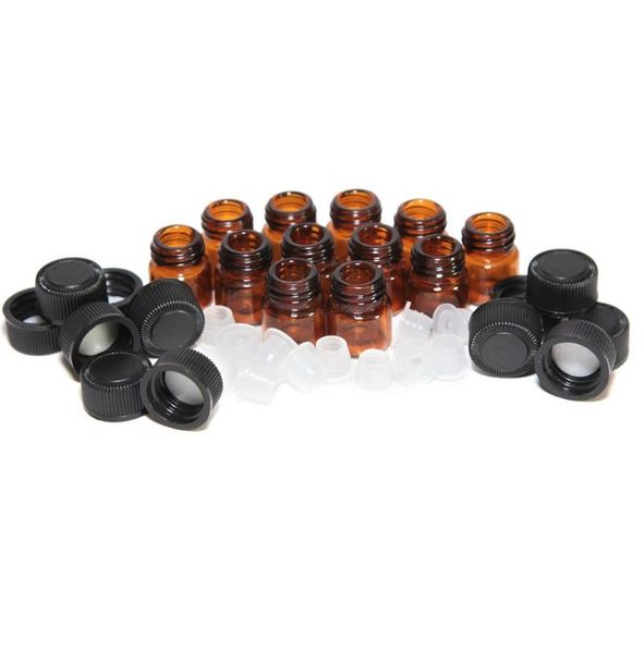 

12pc 1 ml amber essential oil bottle with orifice reducer and cap home christmas daily necessities storage bottles & jars