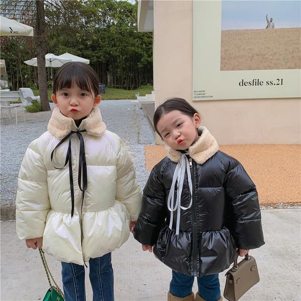 

down coat children's 2021 winter girls' solid color cotton jacket nvbao warm middle and small korean, Blue;gray