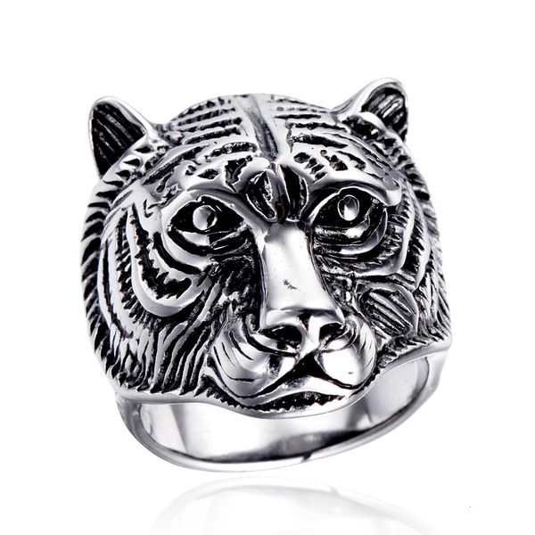 

delicate ring jewelry personality tiger head stainless steel finger, Silver