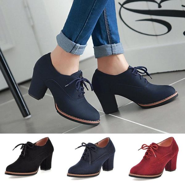 

boots women shoes fashion high heel lace up ankle ladies buckle platform artificial leather bota feminina 2021, Black