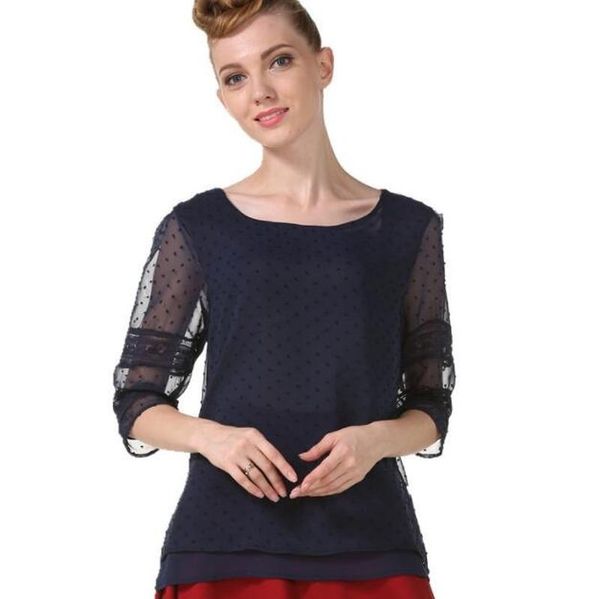 

ladies fashion half sleeve chiffon shirt lace panel women's blouses & shirts, White