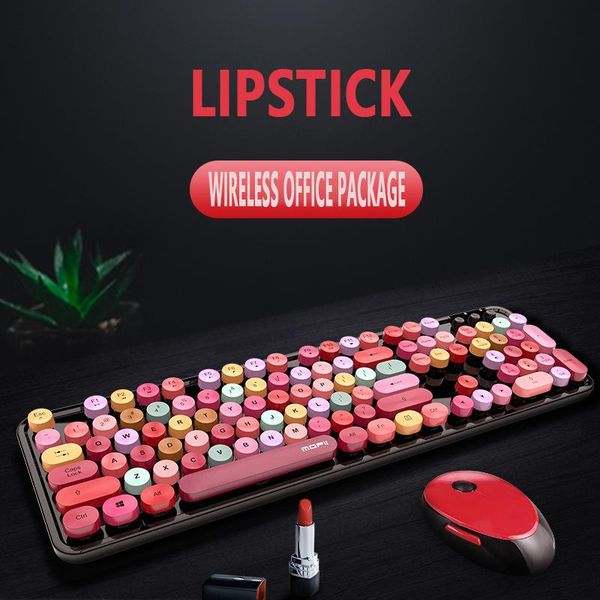 

wireless keyboard mouse back light set color lipstick female office manipulator keycap detachable ergonomic pc computer notebook keyboards