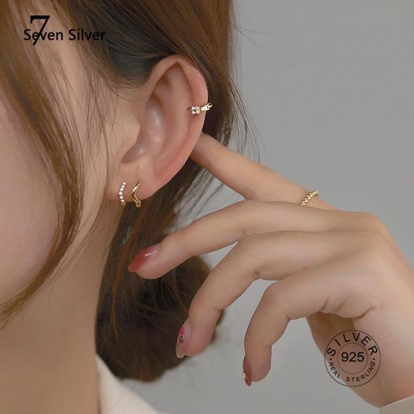 

hoop & huggie dainty 925 sterling silver small earrings for women simple zircons geometric earring jewelry 2021 trendy, Golden;silver