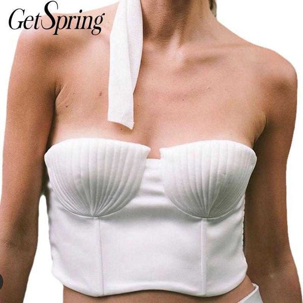 

getspring women cami black crop slim backless all match bottoming tankfashion ladies halter spring summer 210601, White