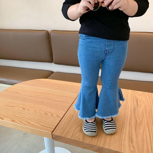 

jeans milancel 2021 autumn kids solid flare girls waist denim pants, Blue