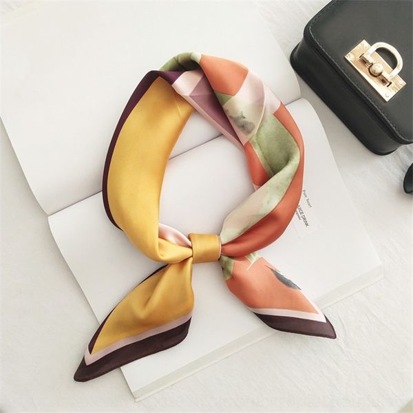 

gmua ins small square silk small square women's autumn ties style cravat foreign style fashion versatile korean imitation silk scarf sp, Black;gray
