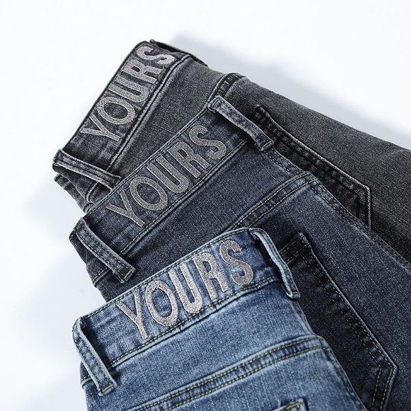 

women's jeans vintage letters printed women thick warm stretch denim pencil pants winter velvet jean fall korean fashion trousers 5808, Blue