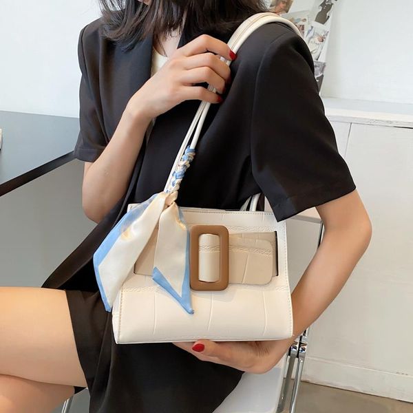 

evening bags small color contrast pu leather shoulder for women 2021 trends designer lady ribbon purses and handbags