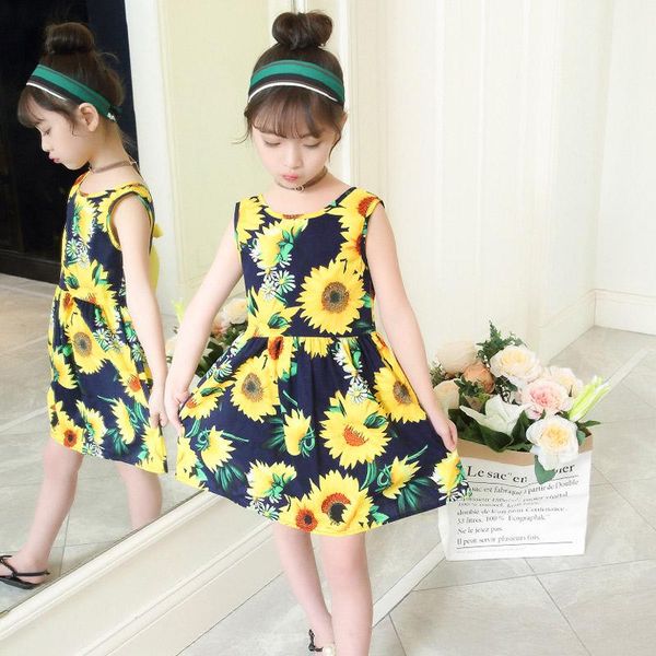 

girl's dresses summer children dress kids girls sleeveless flower print soft cotton princess girl clothes floral backless vestido, Red;yellow