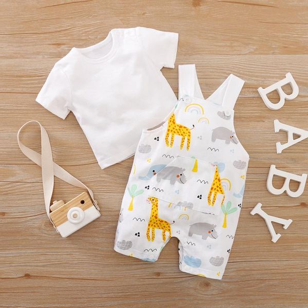 

clothing sets hibobi boys clothes baby summer animal shirt set print short sleeve + overalls 12-18 months, White