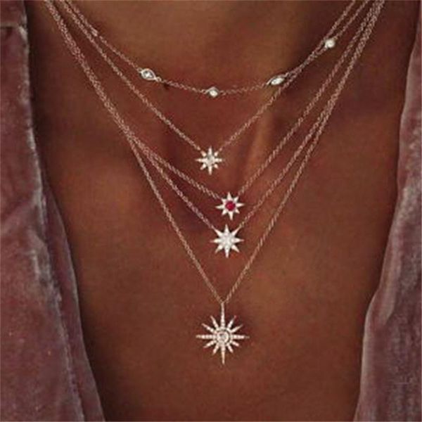

fashion gold color choker necklace for women short crystal stars chain necklaces & pendants lace velvet chokers jewelry, Golden;silver
