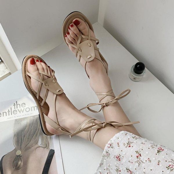 

strapping sandals for women summer flat 2021 korean version fairy gentle student soft soled beach roman shoes, Black