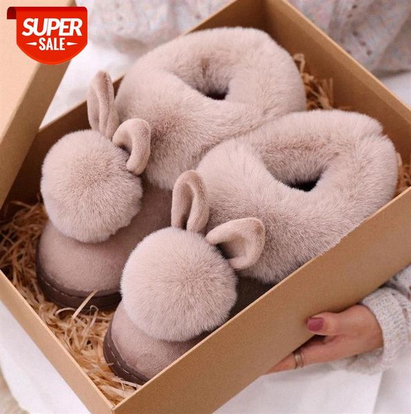 

autumn winter cotton slippers fur rabbit home warm thick bottom indoor cotton shoes womens slippers cute fluffy cat #210o, Black