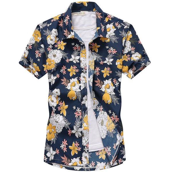 

fashion hawaiian beach shirt men print short sleeve turn-down collar clothing shirts casual camisas men's, White;black