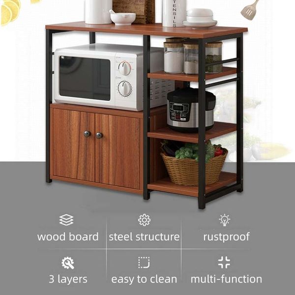 

tiers kitchen baker rack storage microwave oven shelf floor standing utensil holder organiser wooden table with cabinet & organization