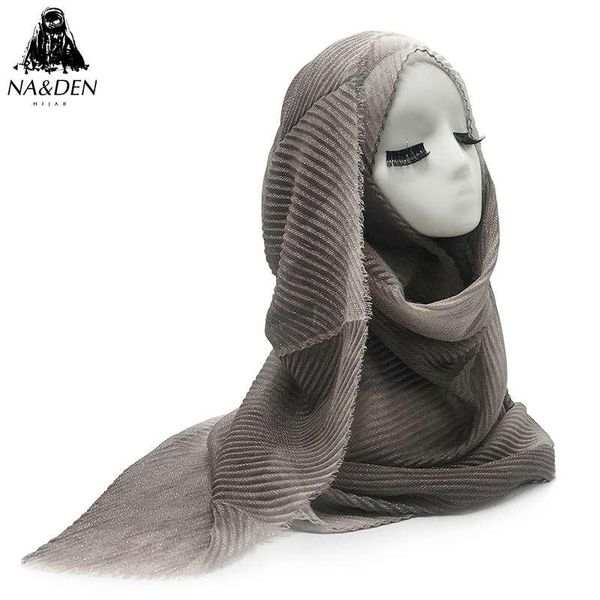 

scarves 1pc women scarf solid viscose gradient pleated crinkled gold thread muslim hijab fashion wrap bandanat fast, Blue;gray