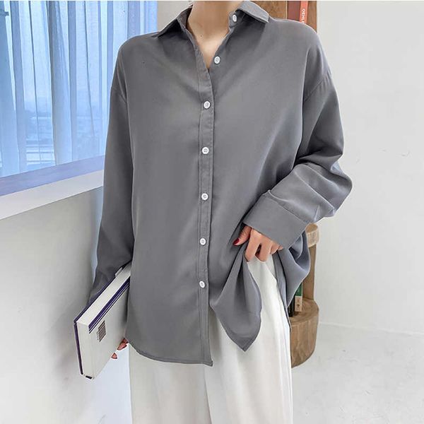 

women's knits & tees knits casual loose blouse for women lapel full sleeve female single-breasted ladies shirts blusas femme huj7, White