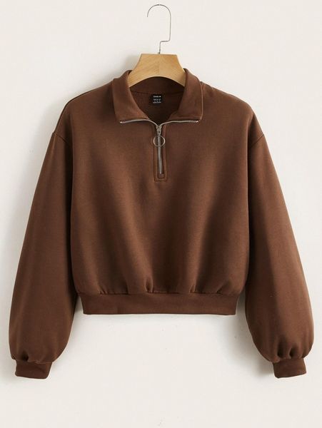 

zip half placket drop shoulder pullover v1fx#, White;black