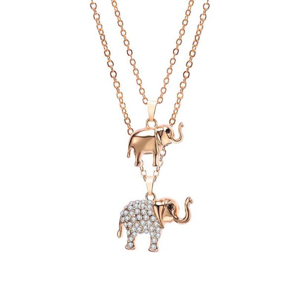 

pendant necklaces 2 layered crystal elephant for women gold silvery link chain chokers necklace female statement jewelry collar, Silver