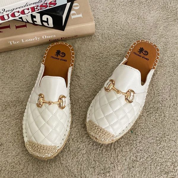 

sandals summer women mules shoes flats brand slippers fashion round toe slip on home slides ladies multi color leather slipper 59y, Black
