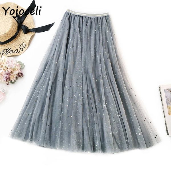 

skirts yojoceli 2021 bling star mesh skirt bottom pretty cute pleated women streetwear female, Black