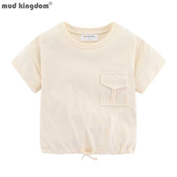 

mudkingdom fashion big girls boys t-shirt drawstring hem loose fit plain for kids clothes girl solid shirt children summer 210615, Blue