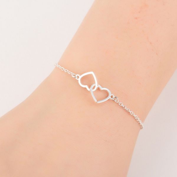 Bracciale in acciaio inossidabile Romantico doppio collegamento Nuovi braccialetti a cuore Braccialetti per donne Gioielli regalo di fidanzamento di San Valentino