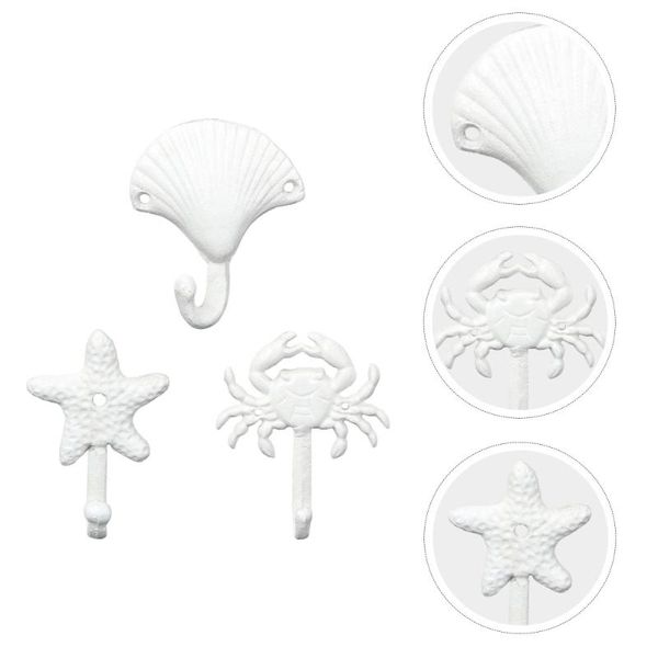 

3pcs wrought iron decorative single hook vintage wall-mounted coat and hat hooks (crab+scallop+sea star) & rails
