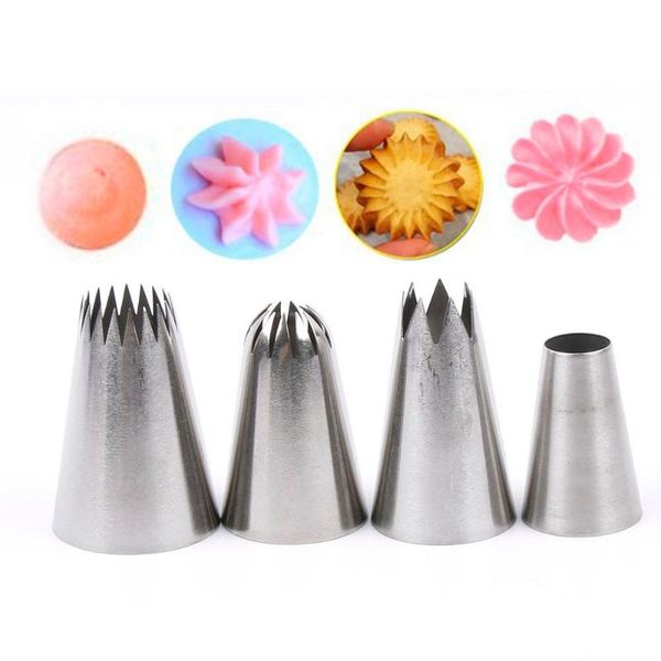 

baking & pastry tools 4 pcs large icing piping nozzle russian tips cakes decoration set stainless steel nozzles