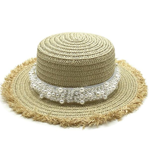 

wide brim hats luxury flat straw hat summer spring women's trip caps leisure pearl beach sun black breathable fashion flower girl, Blue;gray