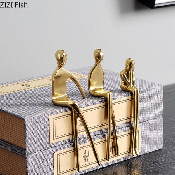 

decorative objects & figurines pure copper portrait statue simple ornaments golden abstract figures statuette desk decor pendant crystal bas