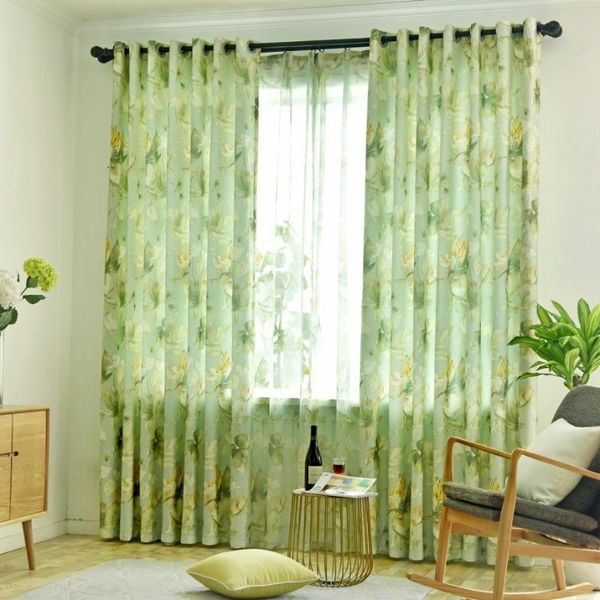 

american simple modern ins style green flower shading curtains for living dining room bedroom. curtain & drapes
