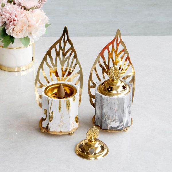

fragrance lamps creative water transfer middle eastern style gold iron ceramic incense oven with lid