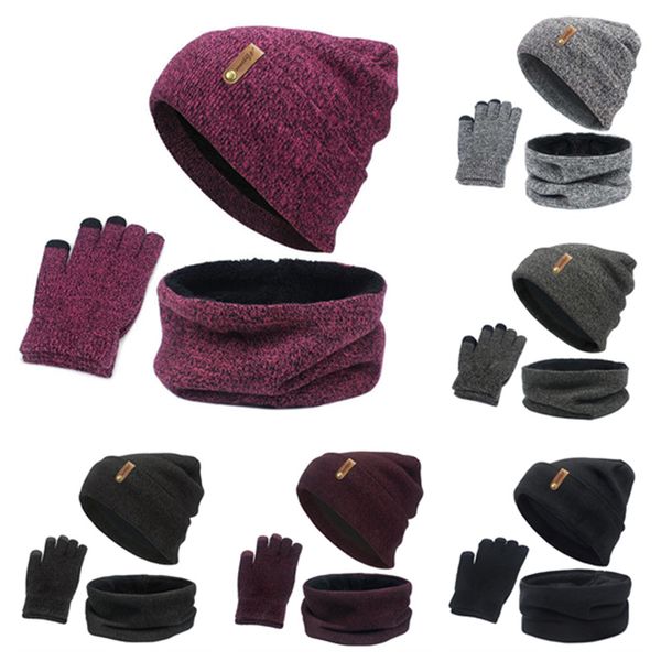 

warm suit winter hat scarf touch screen gloves plush three-piece suits, Blue;gray