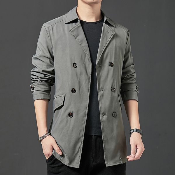 

Fashion Trench Coat Dao Heng Spring and Autumn Men's Windbreaker Jacket Korean Double Breasted Slim Mid Length, Gray
