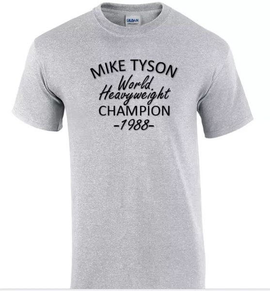 

mike tyson hw heavyweight champ shirt 88 1988 sport gray cotton t-shirt retro, White;black