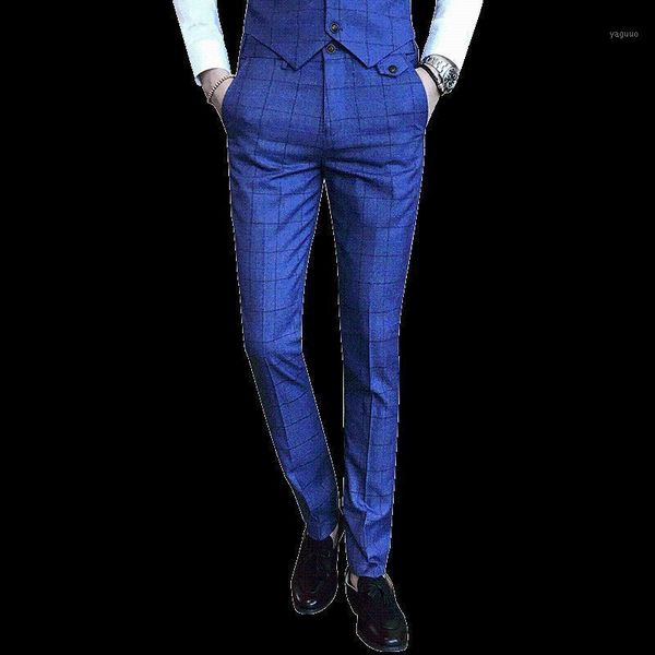 

men's suits & blazers 2021autumn suit pants slim plaid trousers fashion cotton business casual, White;black