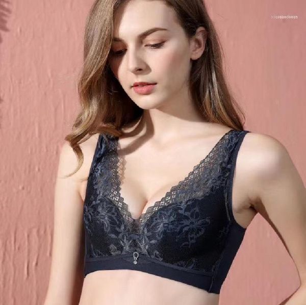 

bras 2021 style lace beauty back underwear women's non-steel ring push up paper bra soft cotton on collection supernumerary breas1, Red;black