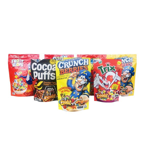 

custom printed trix cocoa puffs bags cap'n crunch stand up pouch 400mg edible mylar cereal packaging reeses puff fritos