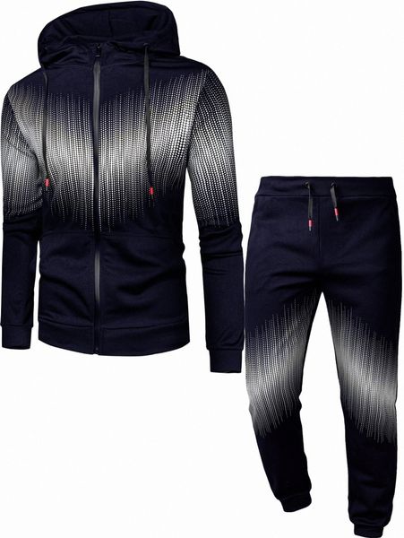 

men polka dot print zip up drawstring hoodie & sweatpants x1x0#, Gray