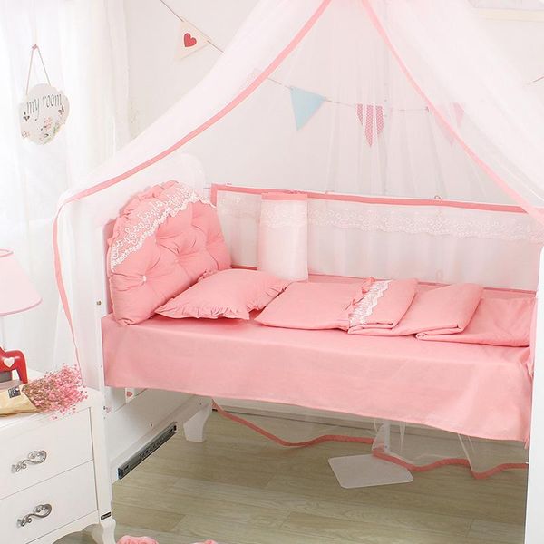 

5pcs summer lace cotton cradle bumpers bed flat sheet cot side protector surroundings barrier for solid color baby decor bedding sets