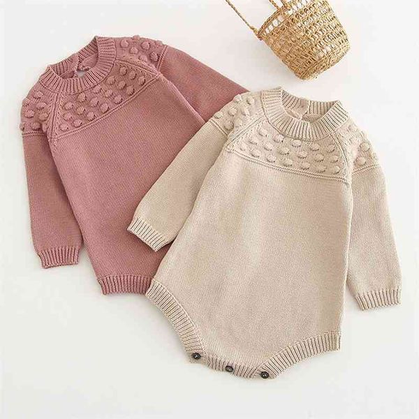 

autumn winter born girls jumpsuits clothes baby wave point rompers knitted long sleeve children 210429, Blue