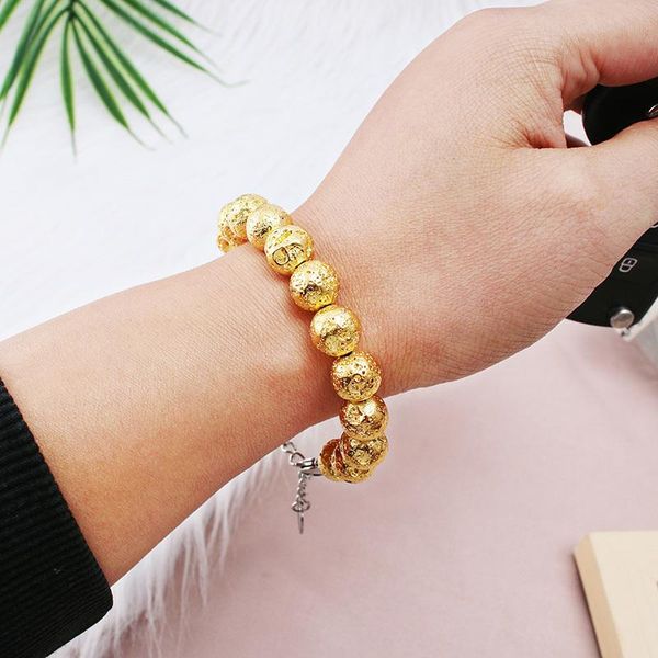 

beaded, strands niuyitid stainless steel chain and 10mm lava stone bracelet bangle men women natural volcanic bead charm jewelry, Black