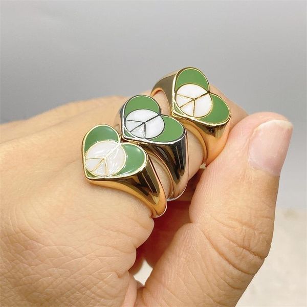 

cluster rings ins trendy creative spread love green heart enamel ring unique drop oil peace for women girls fashion jewelry gift, Golden;silver