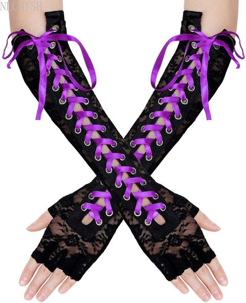 

sports gloves women's elbow length punk fingerless arm warm gothic black cosplay accessories fishnet mesh party lace