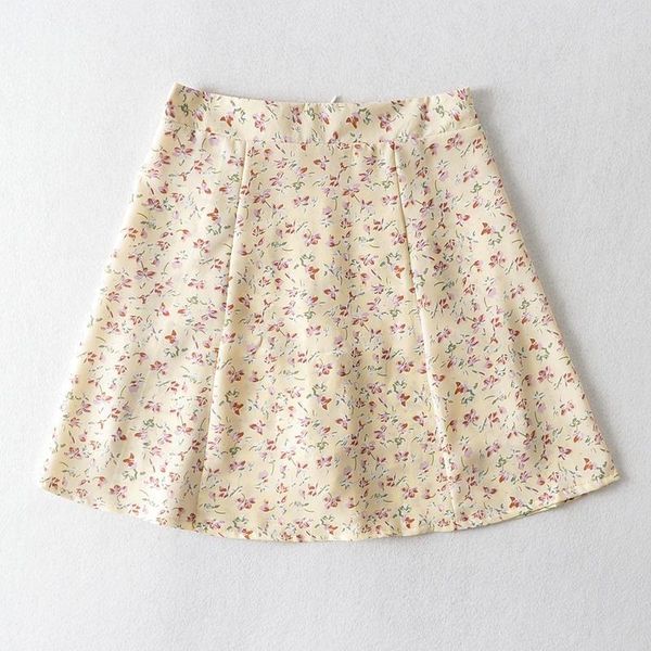 

skirts summer woman chiffon high waist floral cottagecore a line print mini skirt sweet casual ruffles streetwear clothing, Black